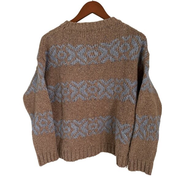 Elsamanda Made In Italy Crewneck Brown & Blue Nordic Pattern Wool Blend Preppy S - Picture 7 of 13